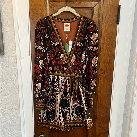 FARM Rio Dresses & Skirts - FARM Rio Black Floral Wrap Mini Dress with sleeves NWT